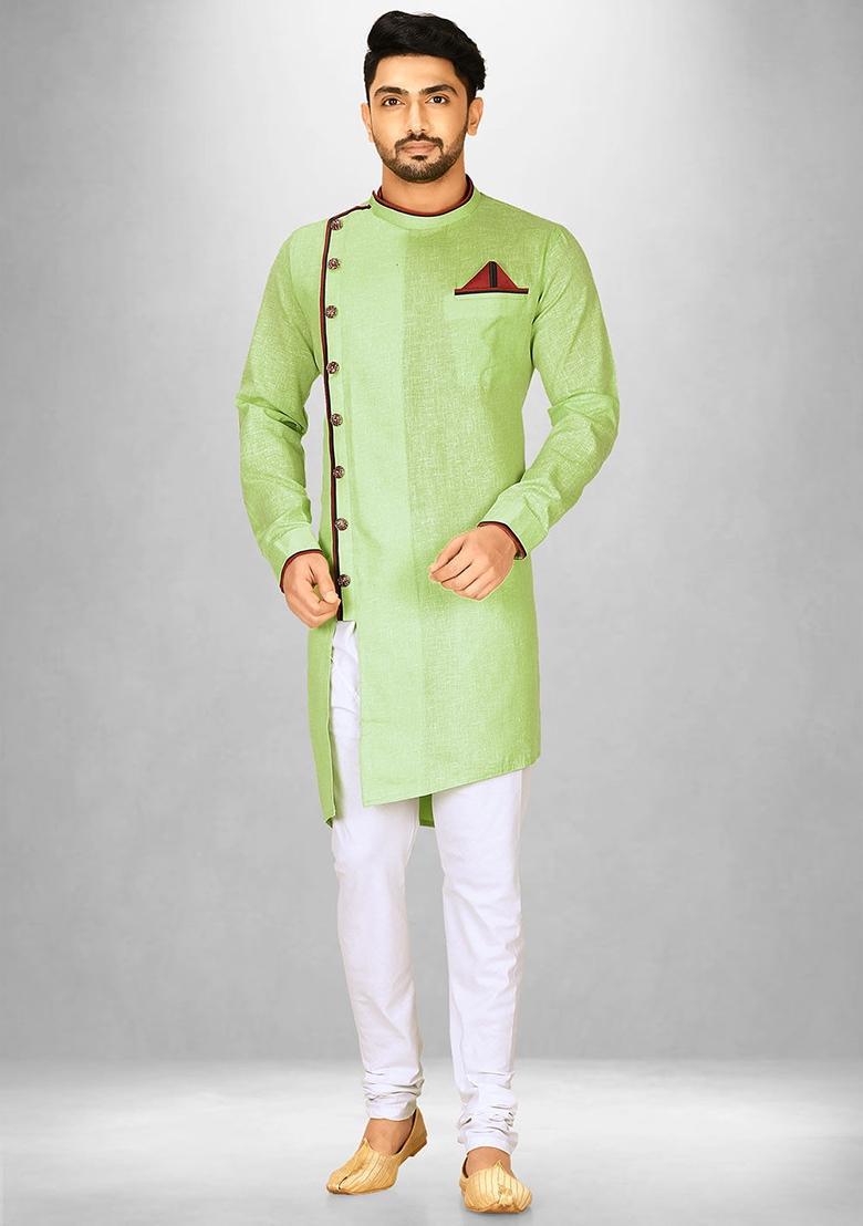 Green Cotton Kurta For Men - Indya