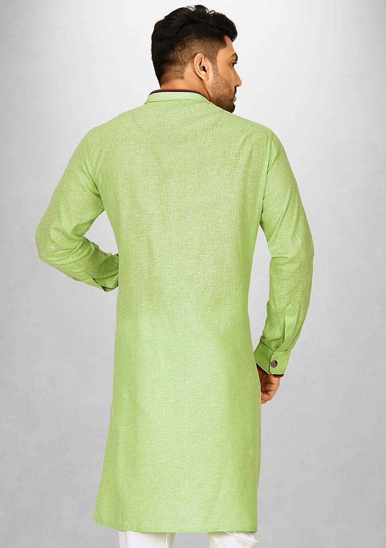 Green Cotton Kurta For Men - Indya