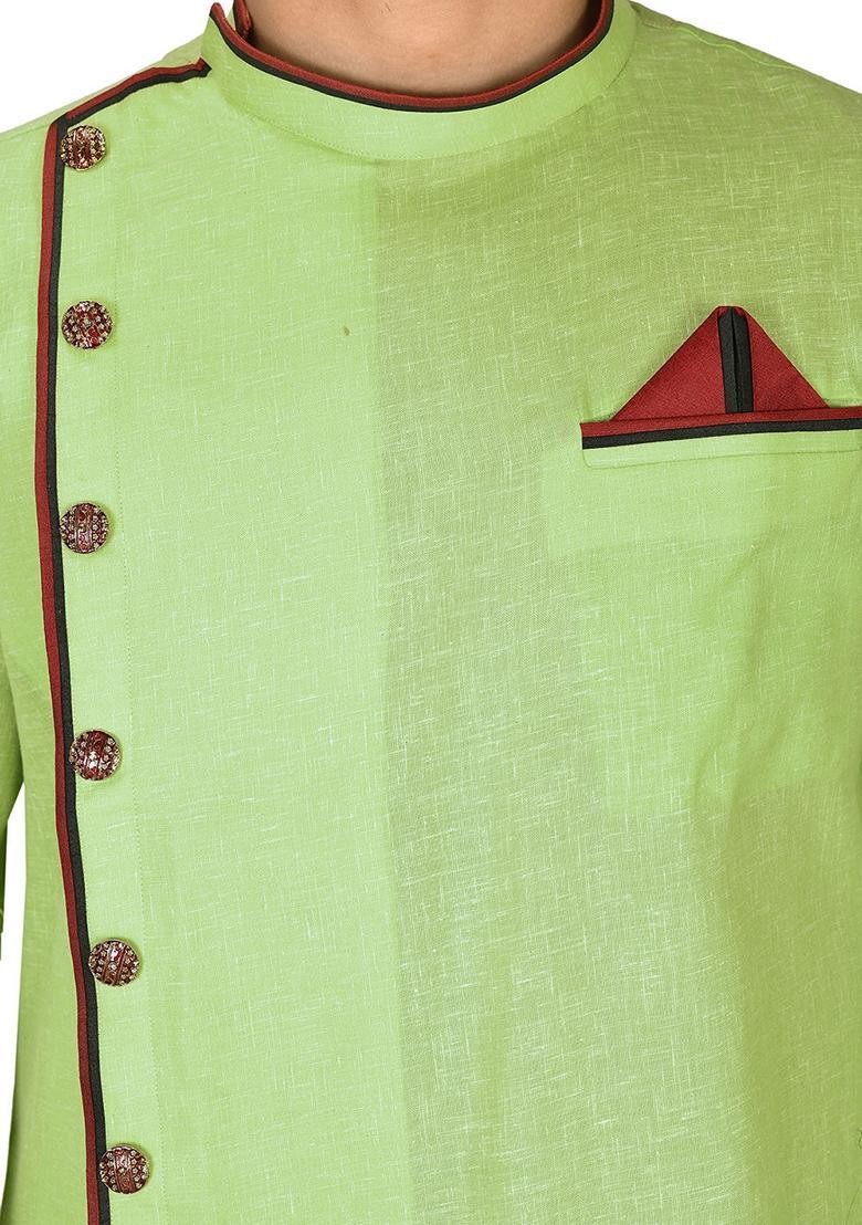 Green Cotton Kurta For Men - Indya