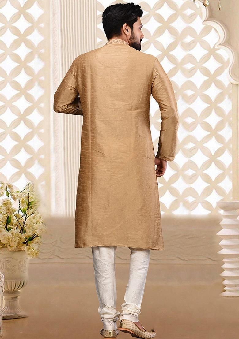 Maroon Hand Work Silk Kurta Set For Men - Indya