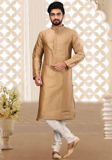 Maroon Hand Work Silk Kurta Set For Men