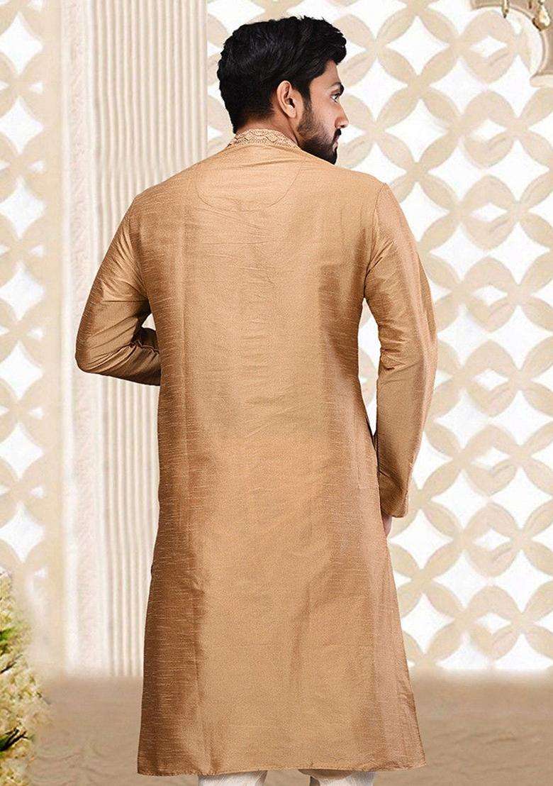 Chiku Hand Work Silk Kurta For Men - Indya