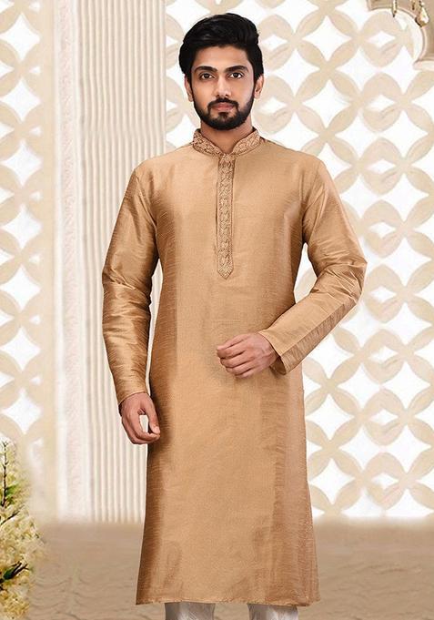 Chiku Hand Work Silk Kurta For Men