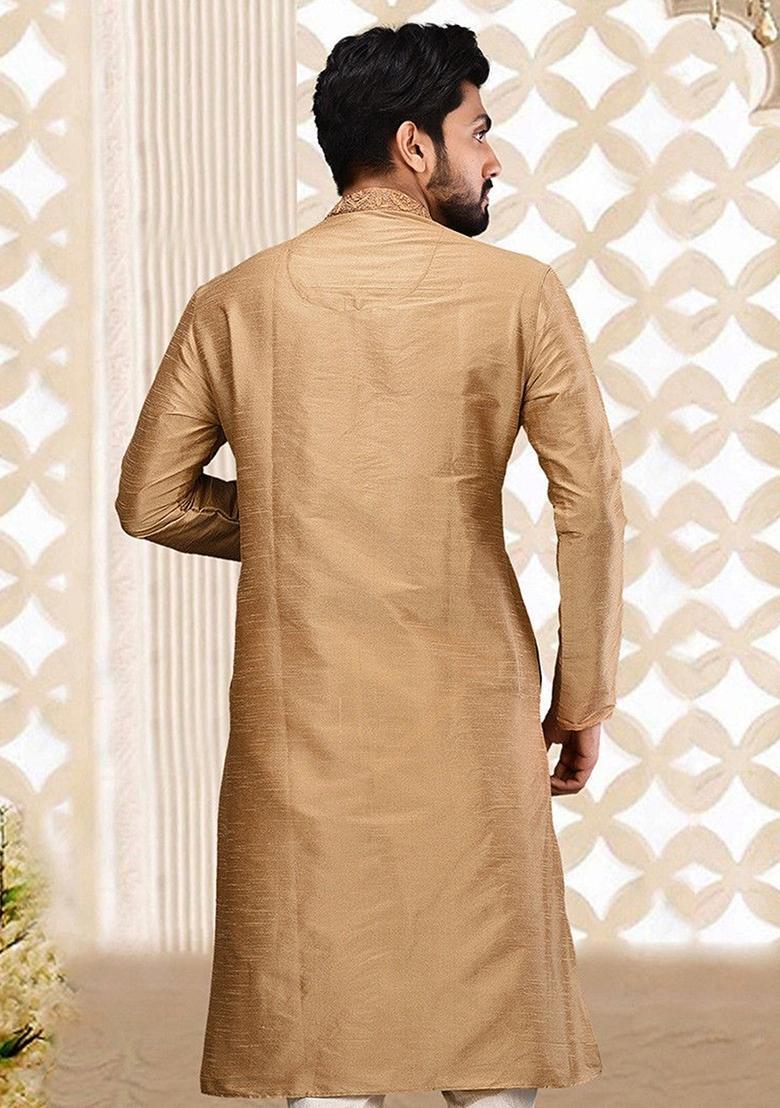 Chiku Hand Work Silk Kurta For Men - Indya