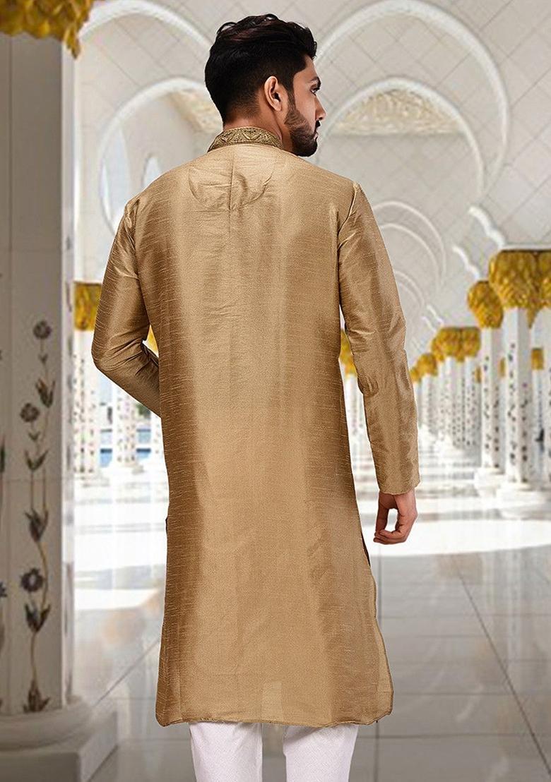 Chiku Hand Work Silk Kurta For Men - Indya