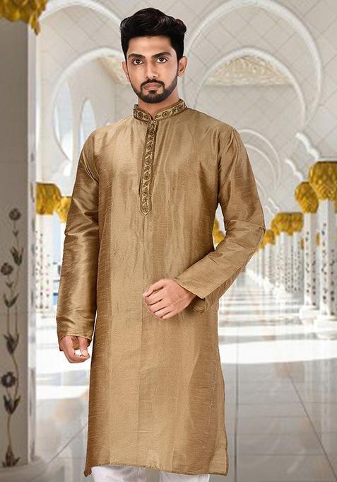 Chiku Hand Work Silk Kurta For Men