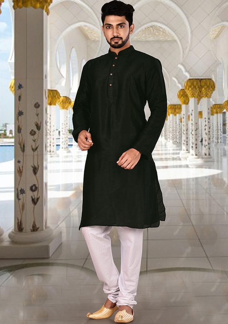 Cream Silk Kurta For Men - Indya