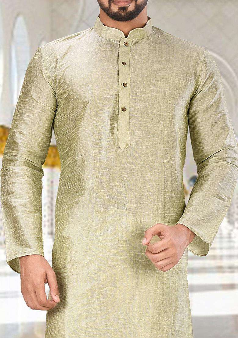 Sea Green Silk Kurta For Men - Indya