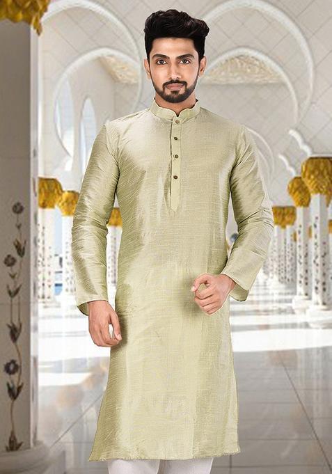 Sea Green Silk Kurta For Men