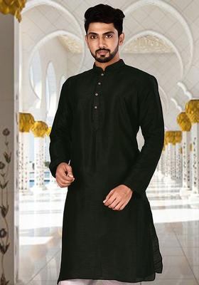 Black Silk Kurta For Men