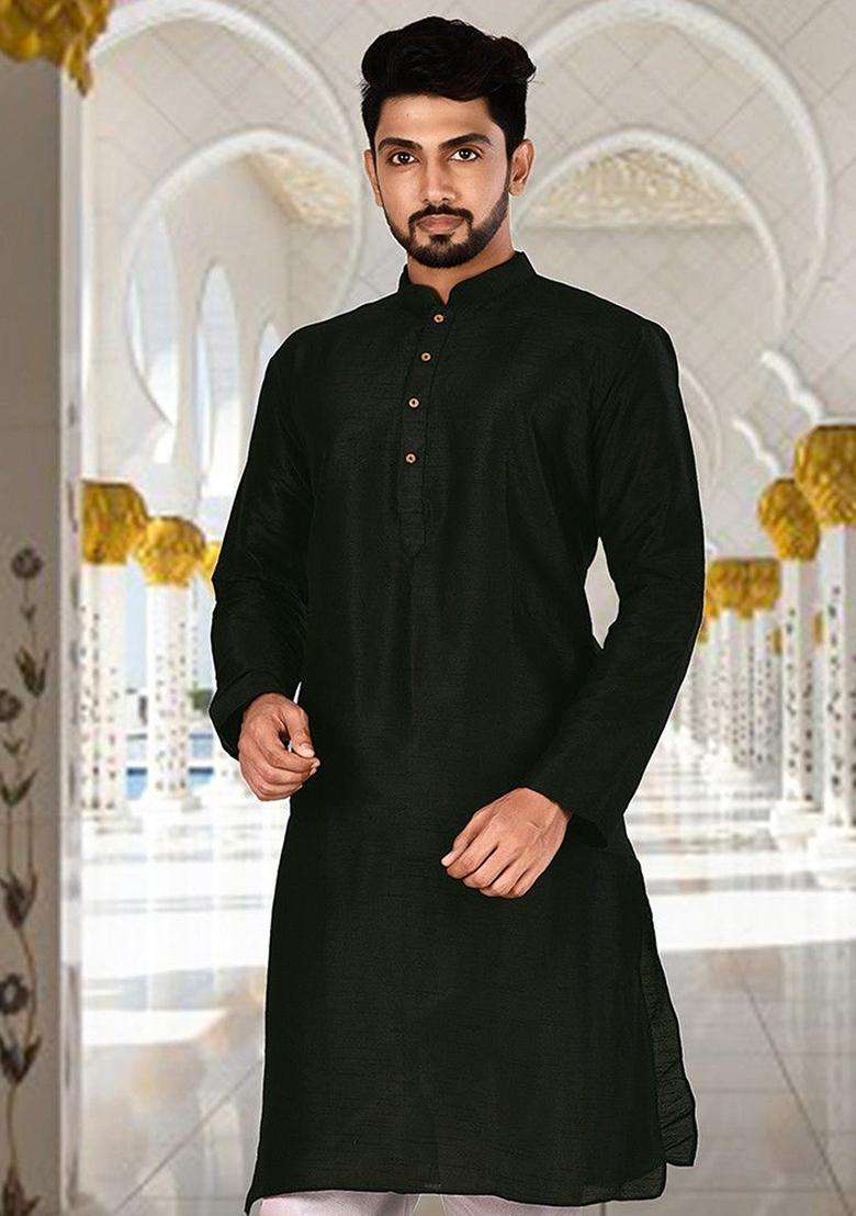 Black Silk Kurta For Men - Indya