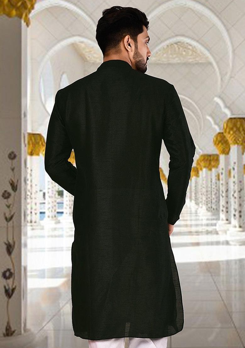 Black Silk Kurta For Men - Indya