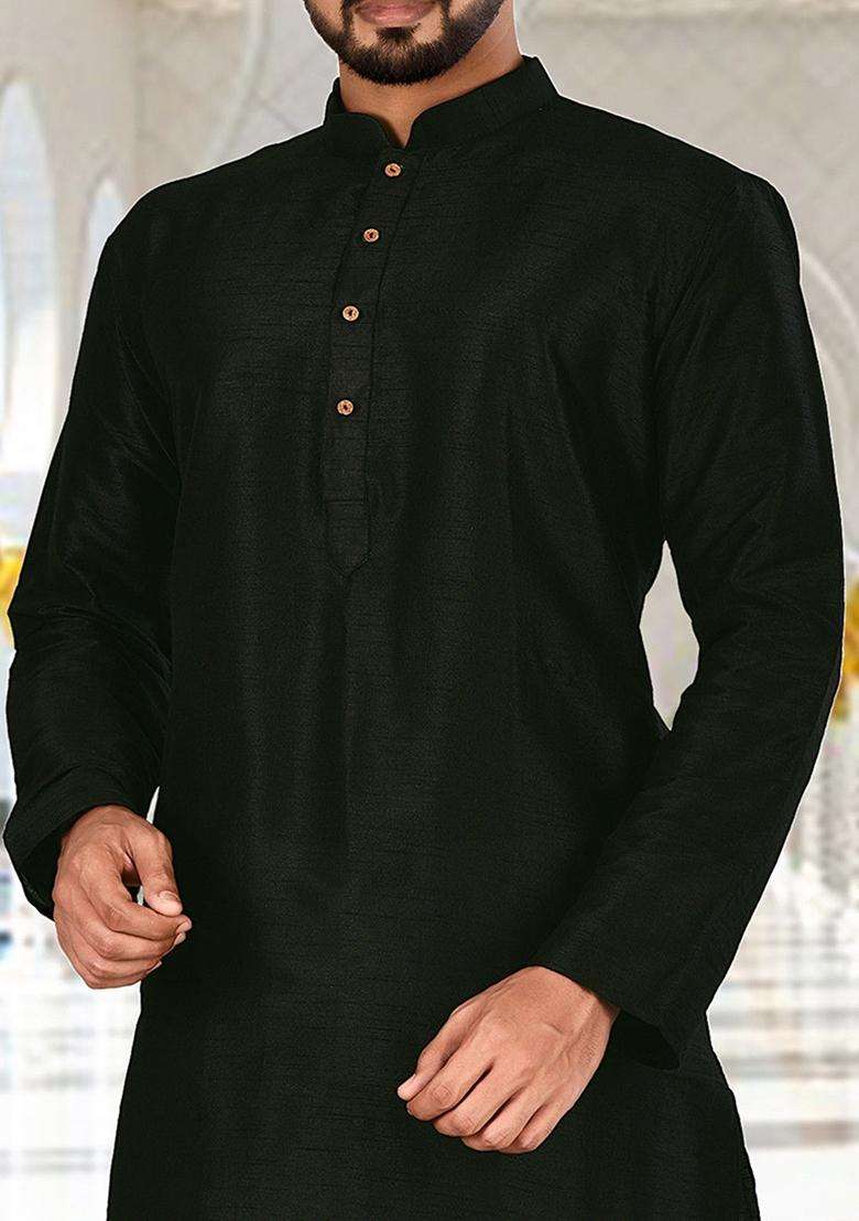 Black Silk Kurta For Men - Indya