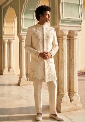 White Embroidered Armani Indo Western For Men