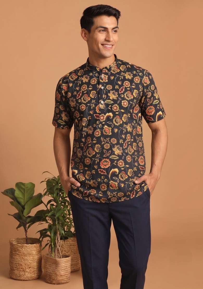 Multicolor Printed Cotton Kurta For Men - Indya