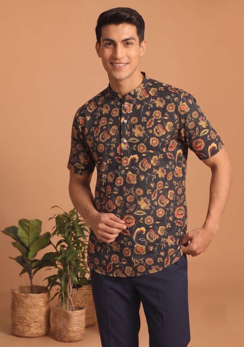 Multicolor Printed Cotton Kurta For Men - Indya