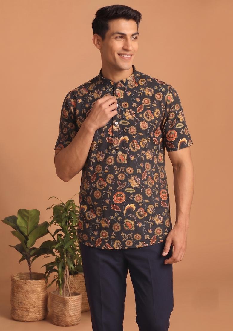 Multicolor Printed Cotton Kurta For Men - Indya