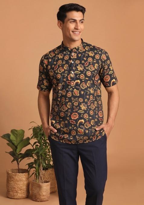 Multicolor Printed Cotton Kurta For Men