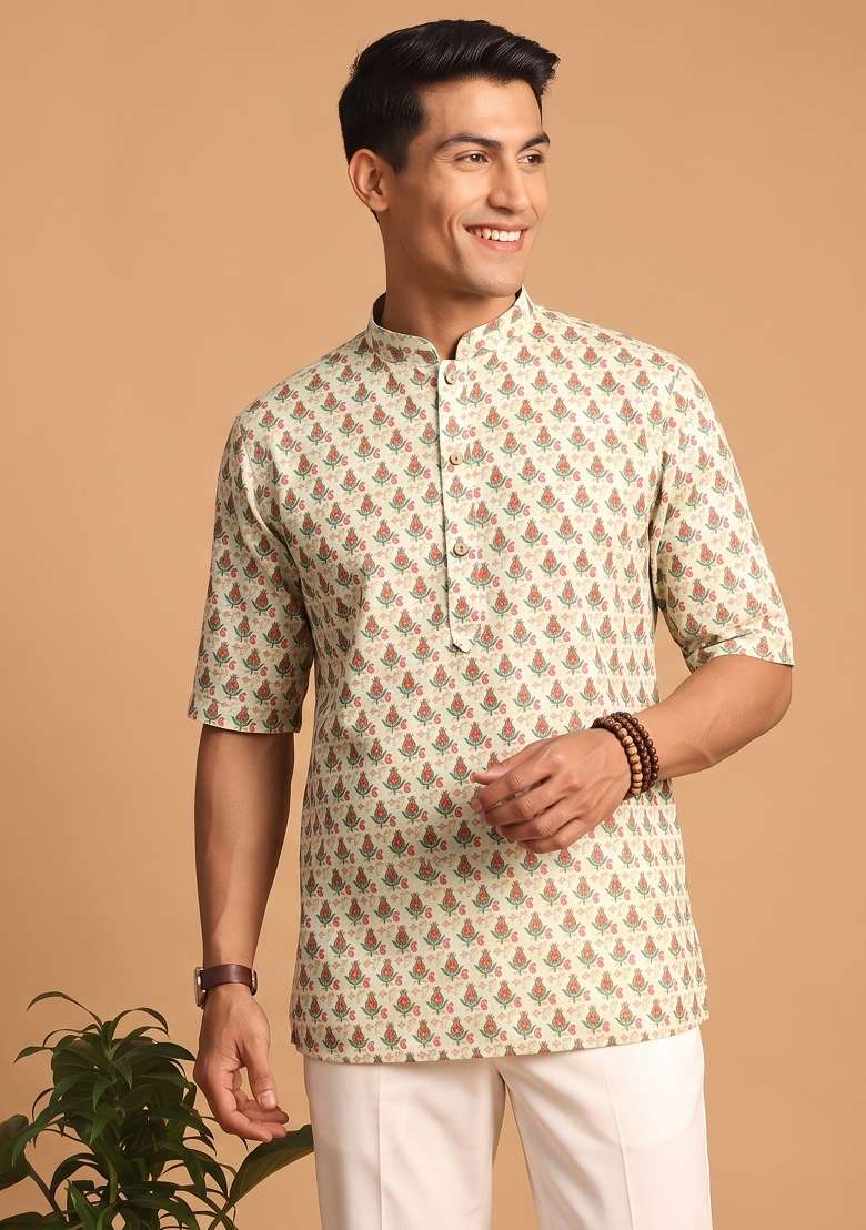 Multicolor Printed Cotton Kurta For Men - Indya