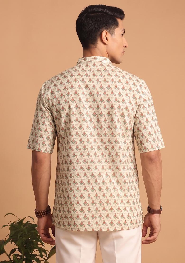Multicolor Printed Cotton Kurta For Men - Indya
