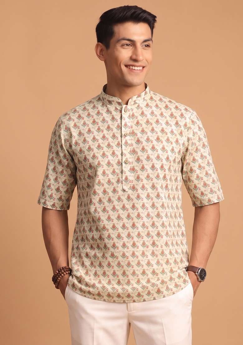 Multicolor Printed Cotton Kurta For Men - Indya