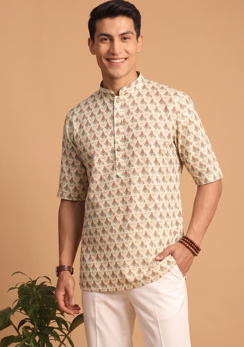 Multicolor Printed Cotton Kurta For Men - Indya