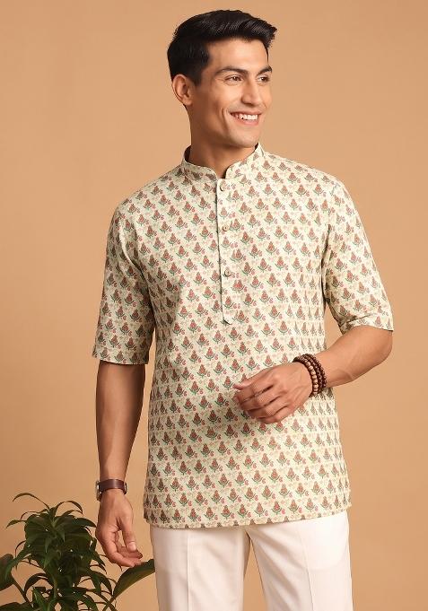 Multicolor Printed Cotton Kurta For Men