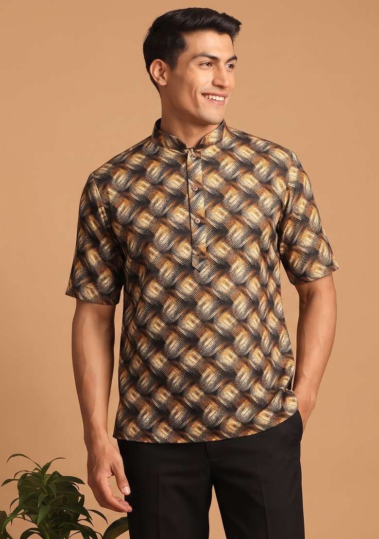 Multicolor Printed Cotton Kurta For Men - Indya