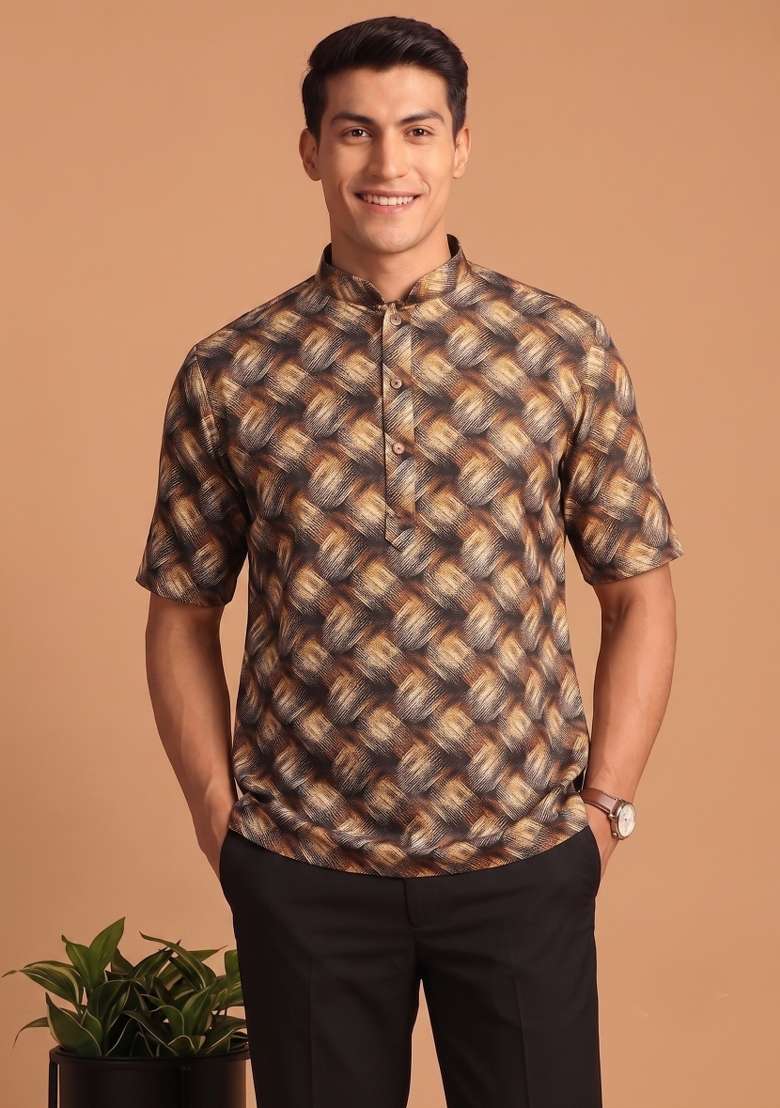 Multicolor Printed Cotton Kurta For Men - Indya