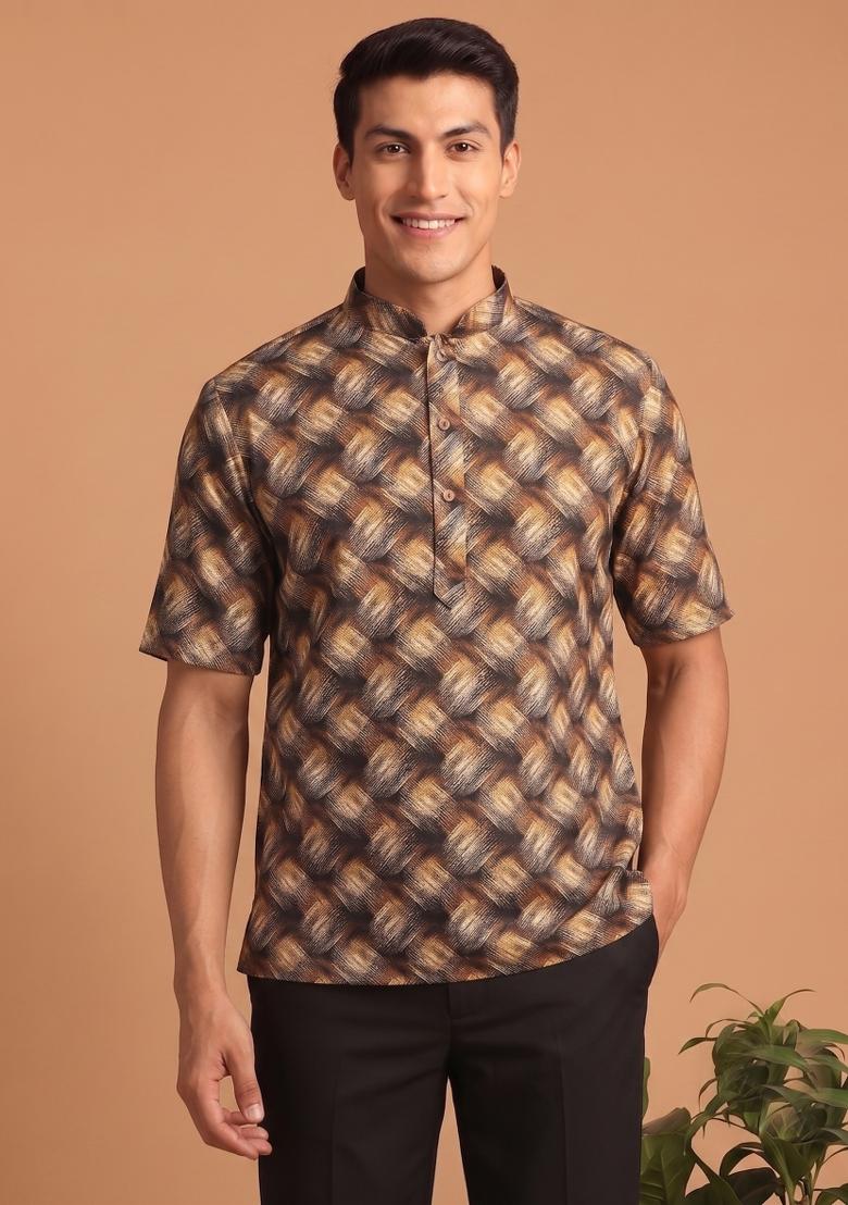 Multicolor Printed Cotton Kurta For Men - Indya