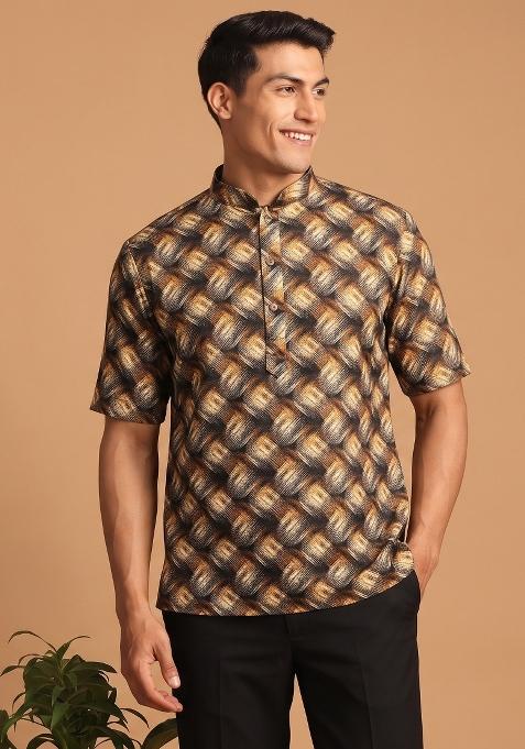 Multicolor Printed Cotton Kurta For Men