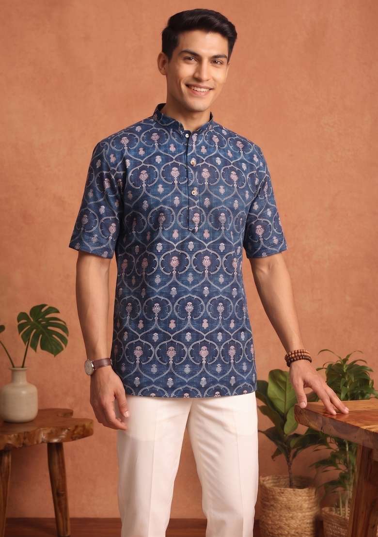 Multicolor Printed Cotton Kurta For Men - Indya