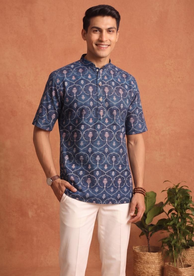 Multicolor Printed Cotton Kurta For Men - Indya