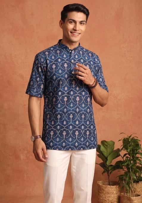 Multicolor Printed Cotton Kurta For Men