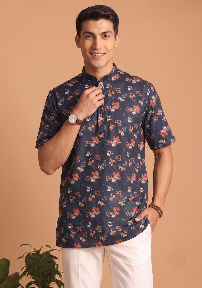 Multicolor Printed Cotton Kurta For Men - Indya