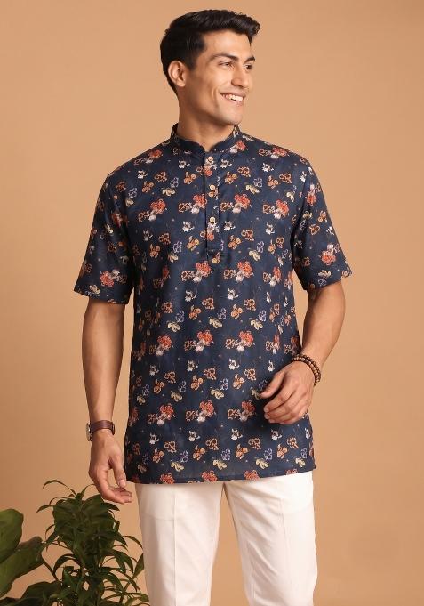 Multicolor Printed Cotton Kurta For Men