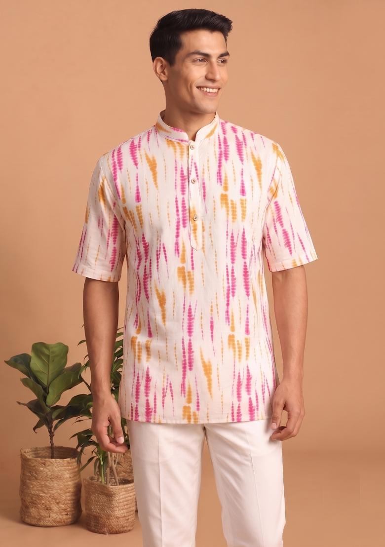 Multicolor Printed Cotton Kurta For Men - Indya
