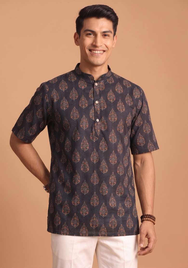 Multicolor Printed Cotton Kurta For Men - Indya