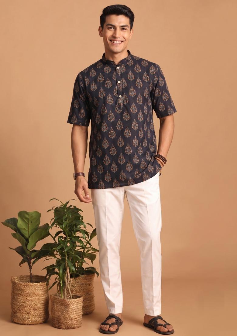 Multicolor Printed Cotton Kurta For Men - Indya
