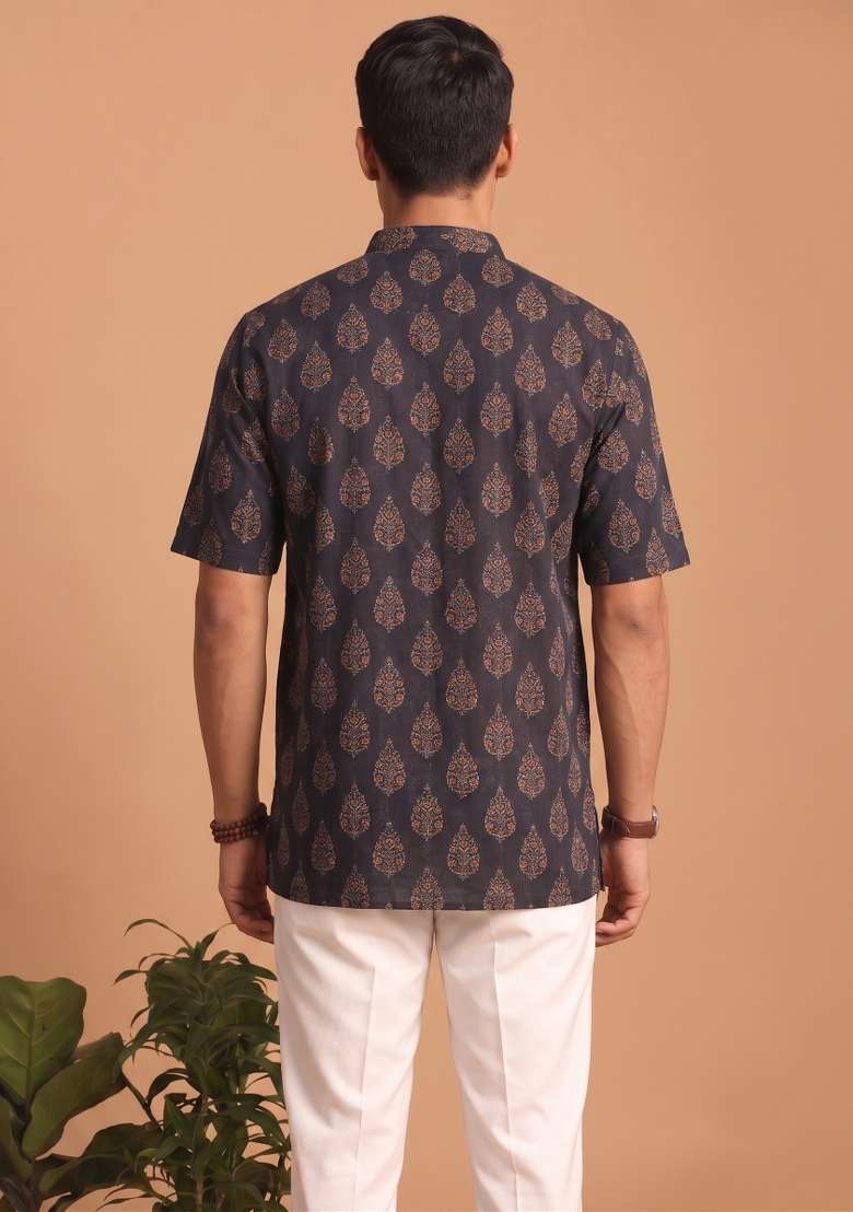 Multicolor Printed Cotton Kurta For Men - Indya
