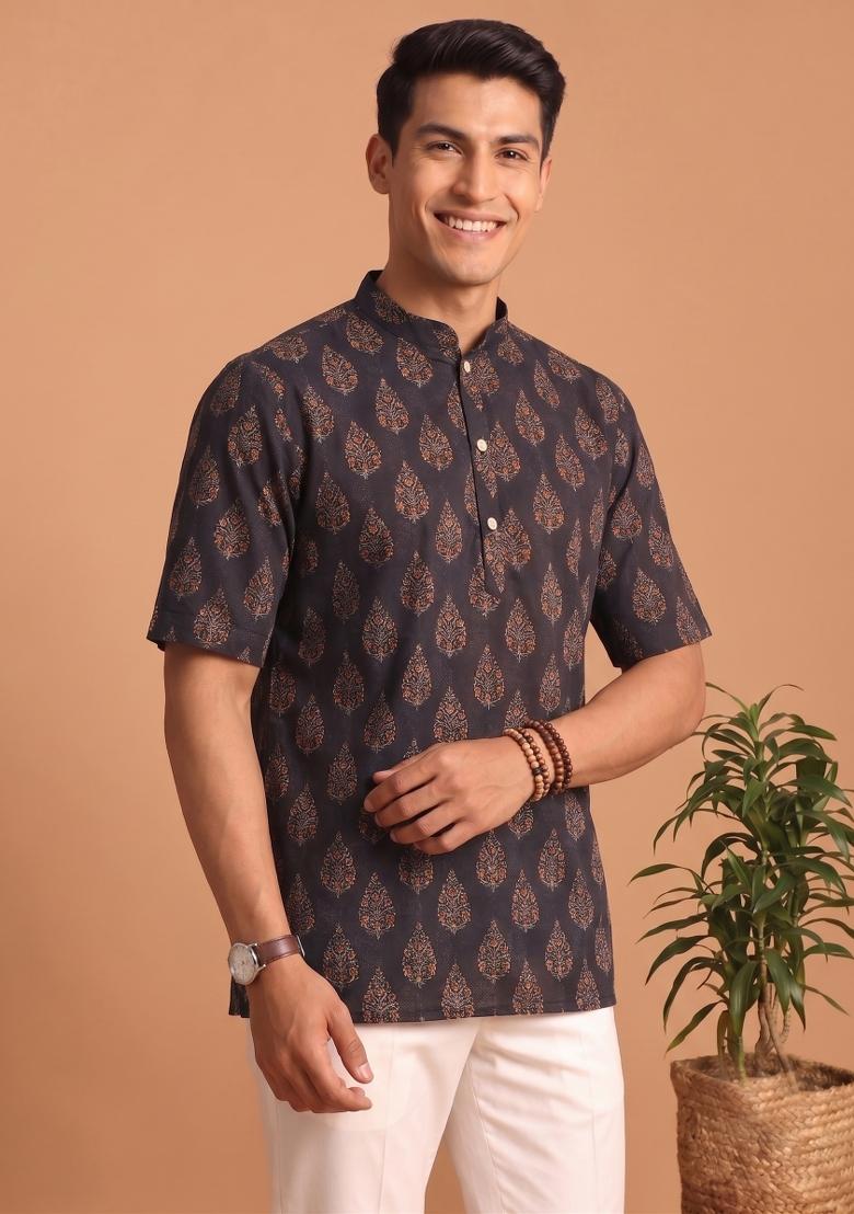 Multicolor Printed Cotton Kurta For Men - Indya
