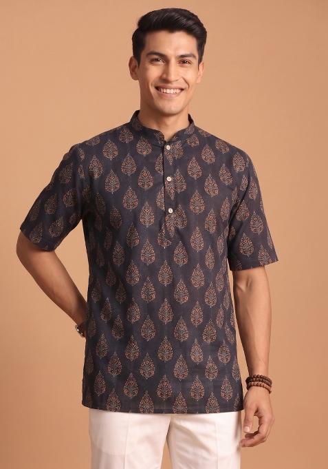 Multicolor Printed Cotton Kurta For Men