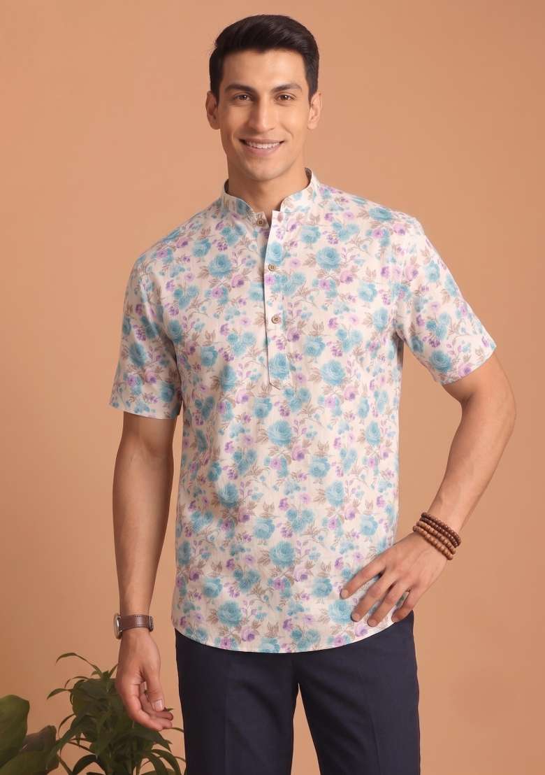 Multicolor Printed Cotton Kurta For Men - Indya