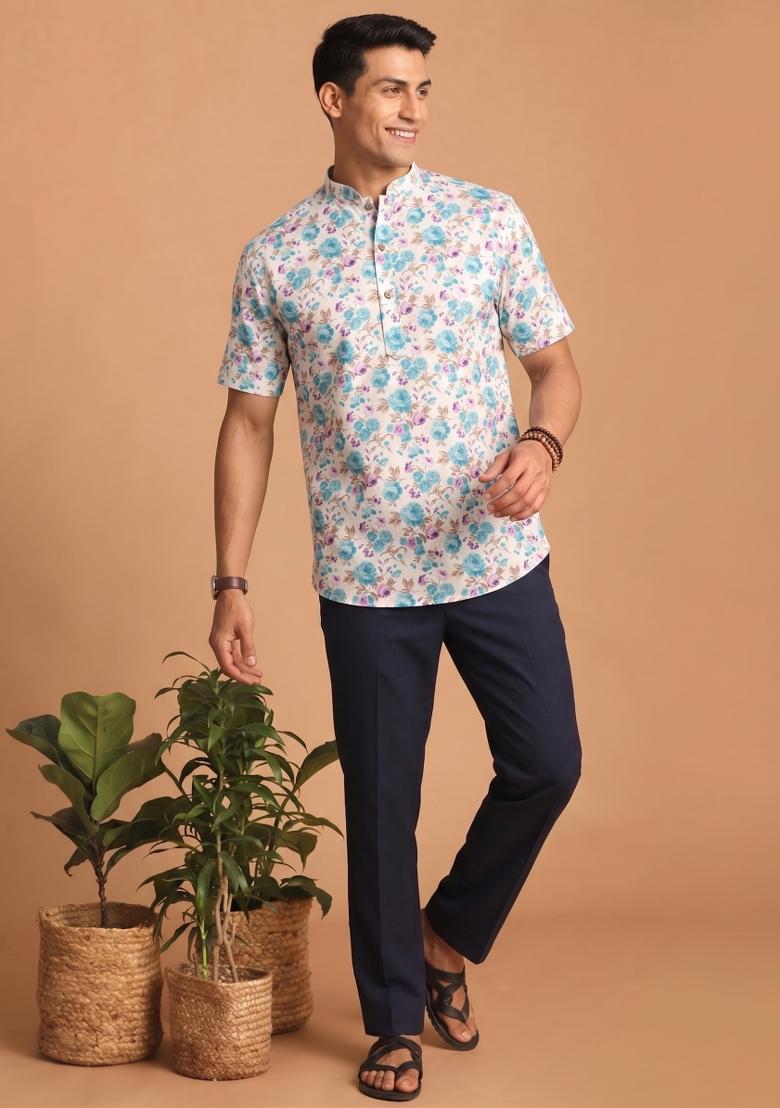 Multicolor Printed Cotton Kurta For Men - Indya