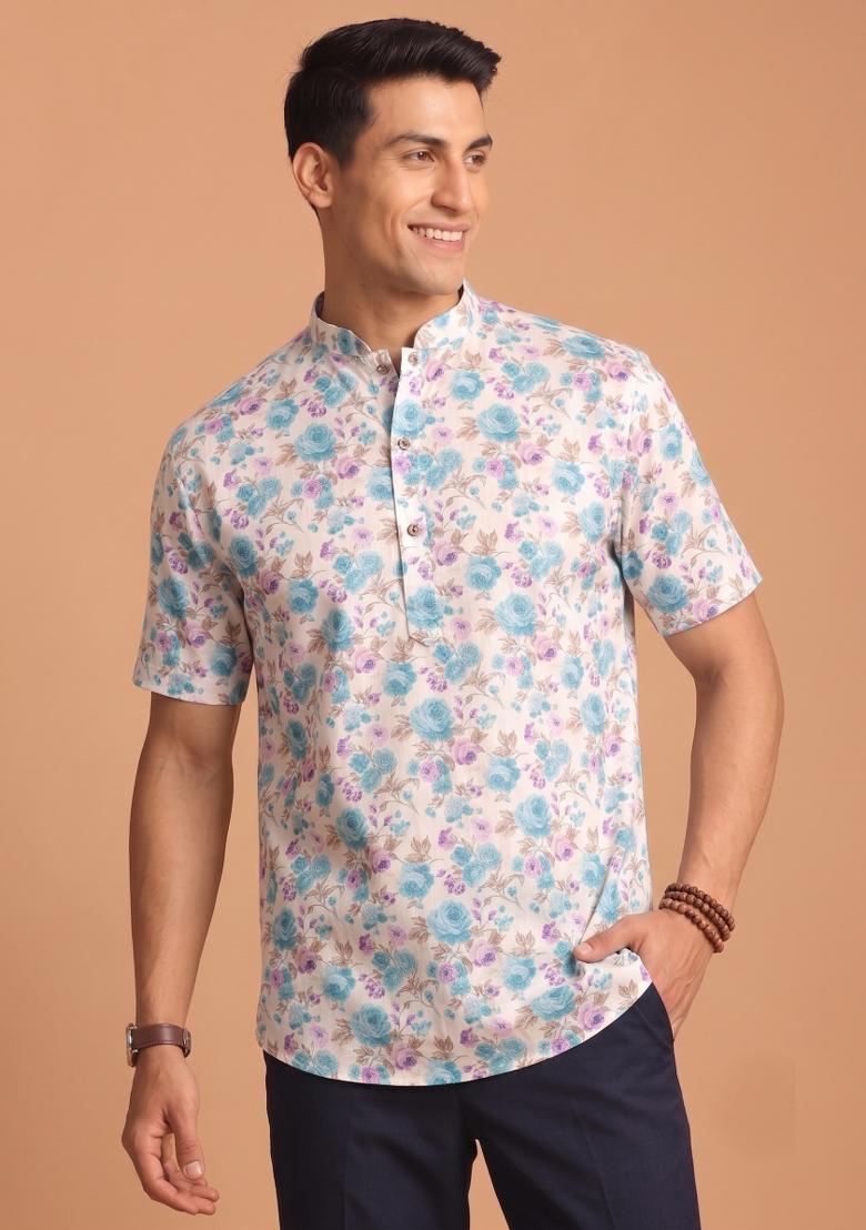 Multicolor Printed Cotton Kurta For Men - Indya