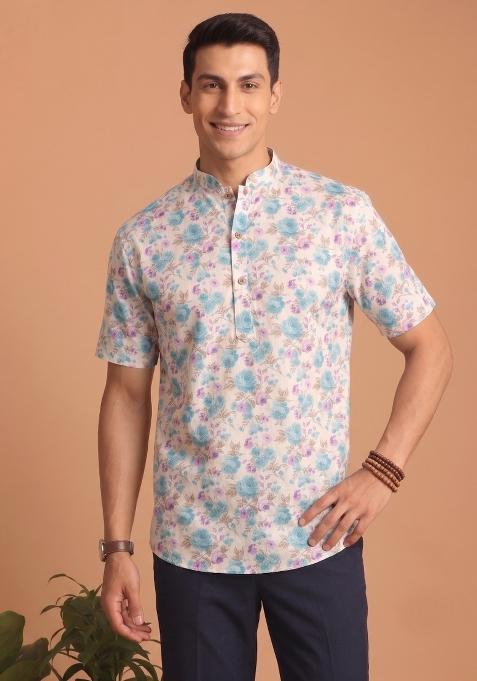 Multicolor Printed Cotton Kurta For Men