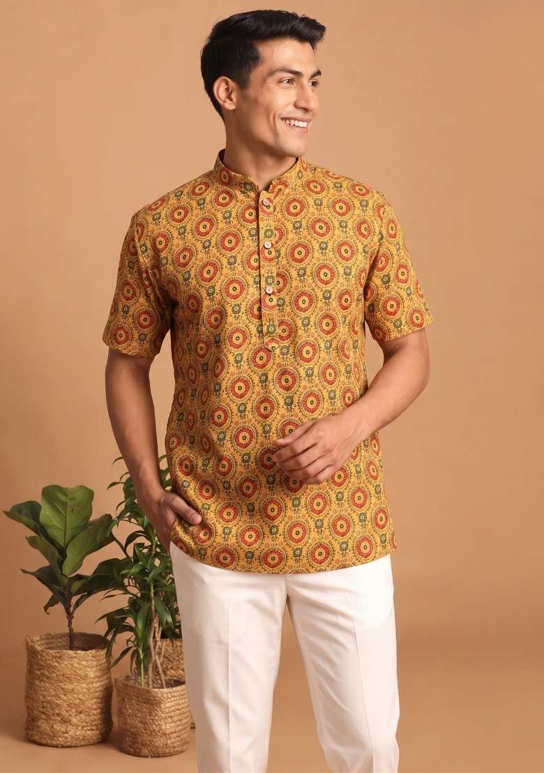 Multicolor Printed Cotton Kurta For Men - Indya