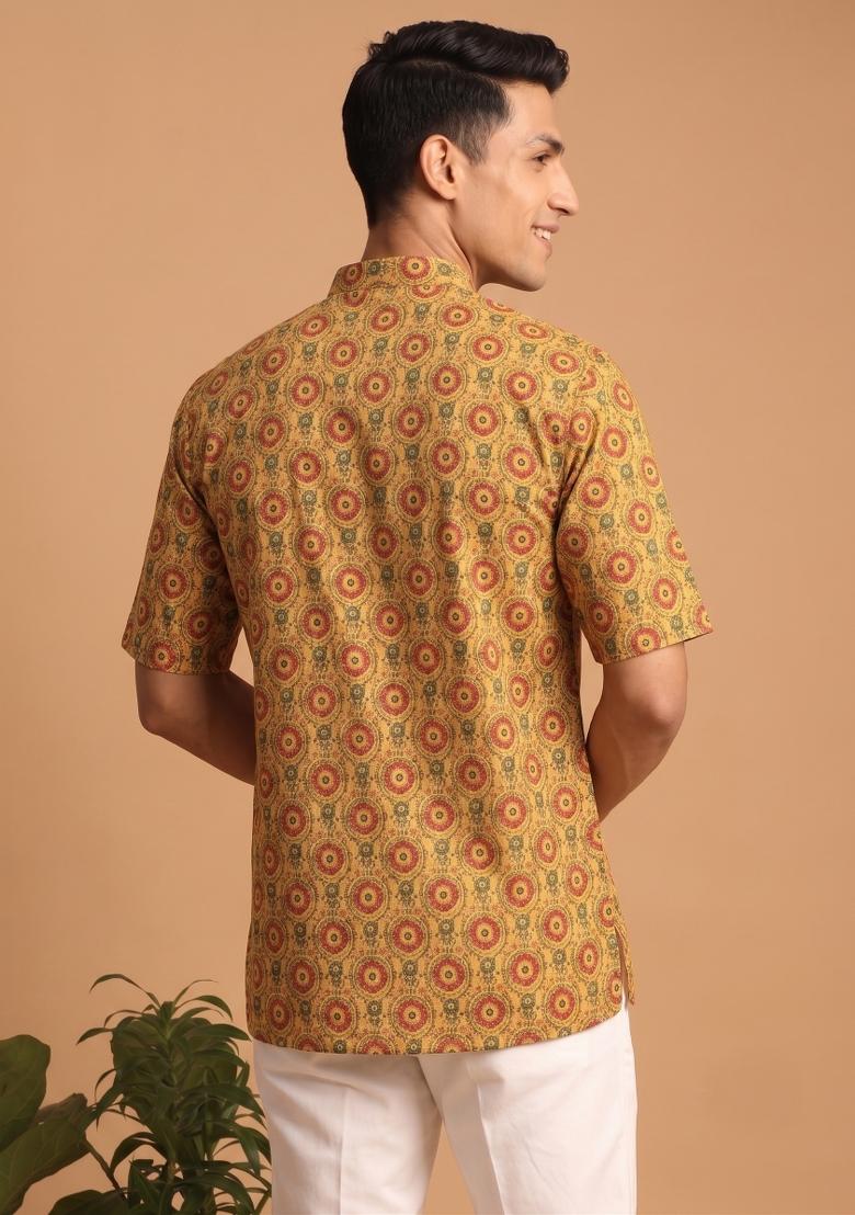 Multicolor Printed Cotton Kurta For Men - Indya