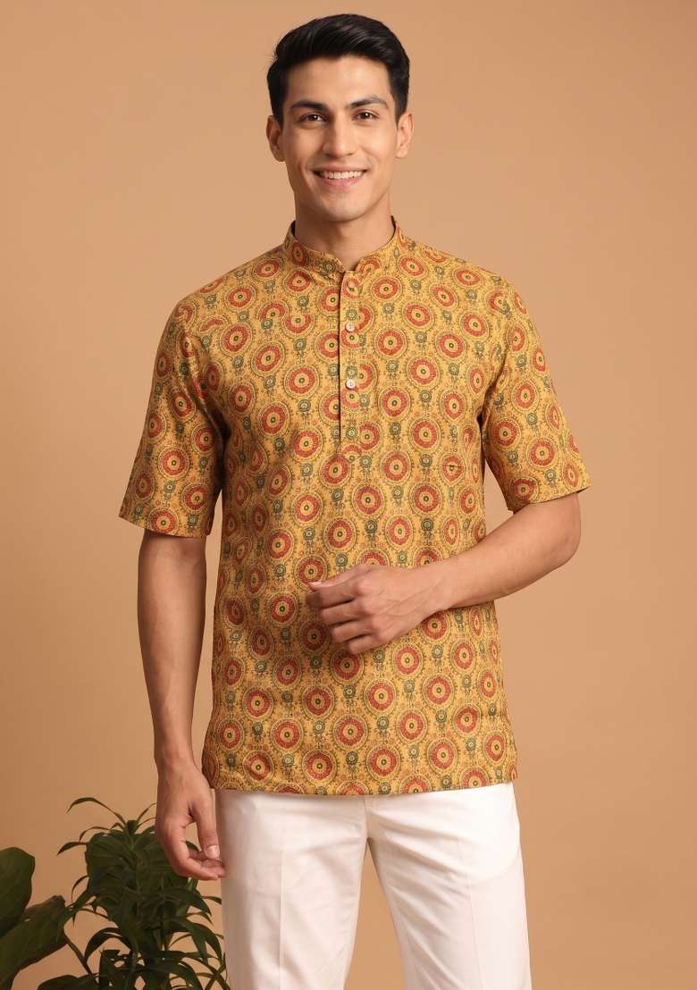 Multicolor Printed Cotton Kurta For Men - Indya