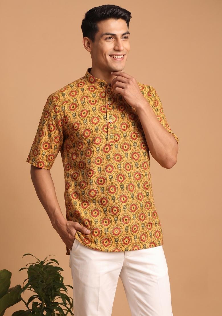 Multicolor Printed Cotton Kurta For Men - Indya